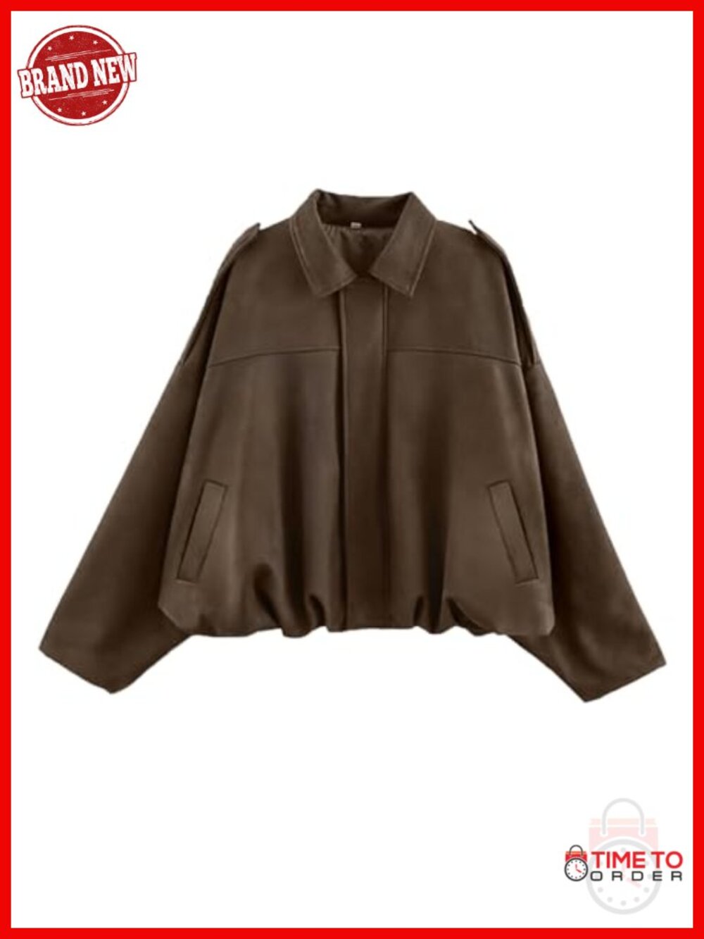 Faux Suede Bomber Jacket Oversized Pilot Cropped Coat Casual Outerwear
